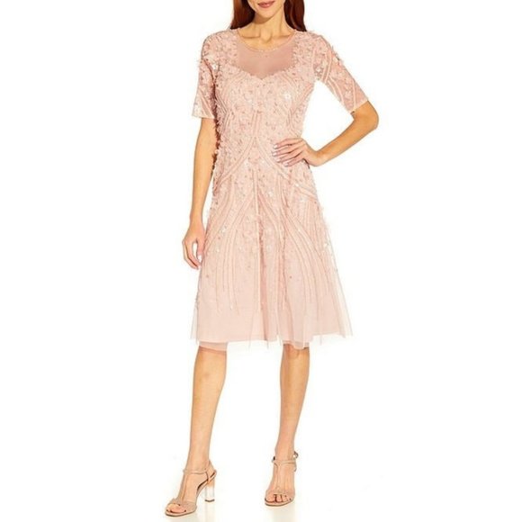 ADRIANNA PAPELL AP1E209768 3D FLORAL MIDI DRESS(AP1E209768) - Picture 1 of 3